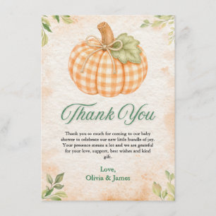 Herbst Gingham Kürbis Baby Shower Dankeskarte