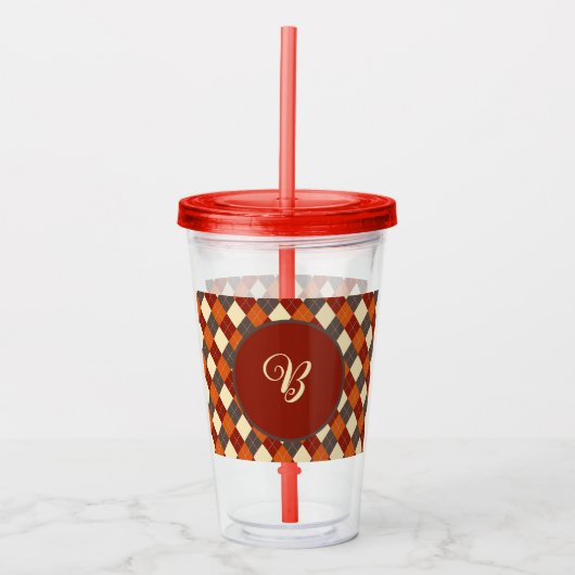 Herbst-Gingham-Muster Acryltrinkbecher (Vorderseite)