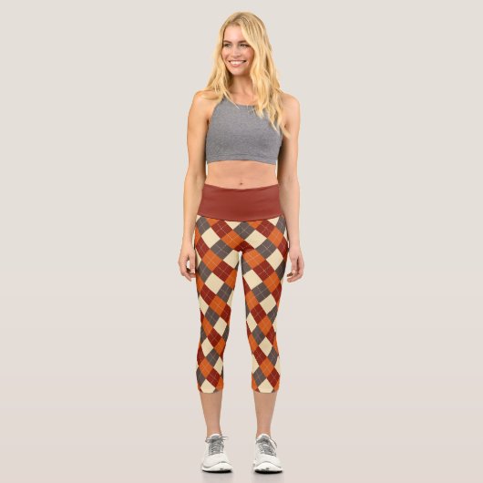 Herbst-Gingham-Muster Capri Leggings (Vorderseite)