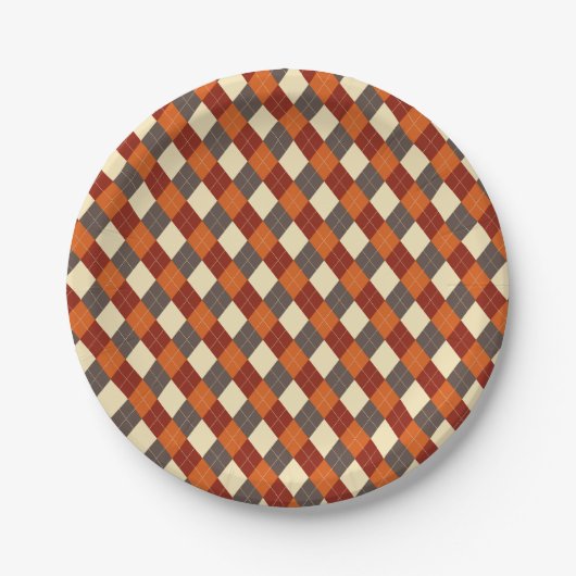 Herbst-Gingham-Muster Pappteller (Vorderseite)