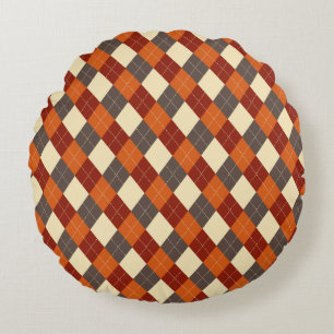 Herbst-Gingham-Muster Rundes Kissen