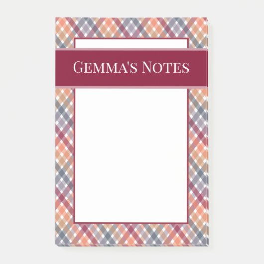 Herbst-Gingham Post-it Klebezettel (Vorderseite)