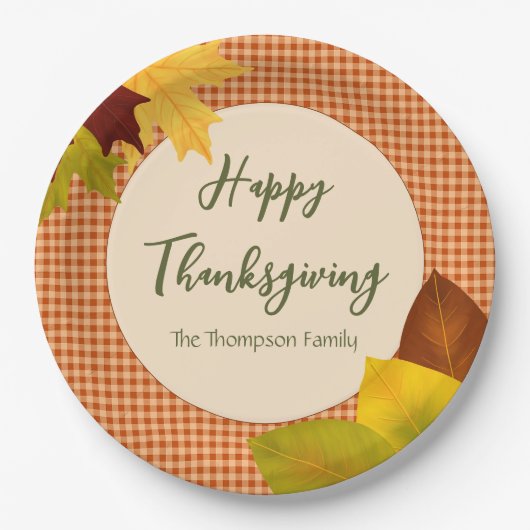 Herbst-Gingham-Thanksgiving-Papierplatten Pappteller (Vorderseite)