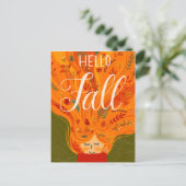 Herbst Girl Orange Hair mit Blätter Postkarte (Stehend Vorderseite)