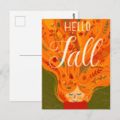 Herbst Girl Orange Hair mit Blätter Postkarte (Vorne/Hinten)
