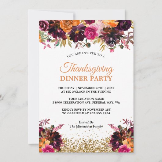 Herbst Glitzer Erntedank Einladung (Vorderseite)