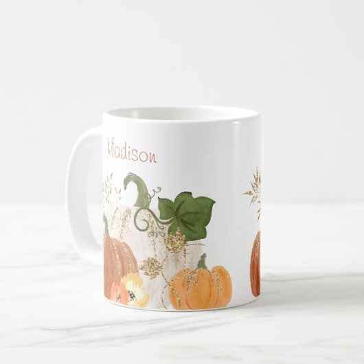 Herbst Glitzer Pumpkins Wasserfarbene Herbstleaves Kaffeetasse (Vorderseite Links)