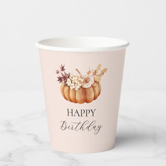Herbst glücklich Geburtstag Pumpkin Papier Tasse Pappbecher (Vorderseite)