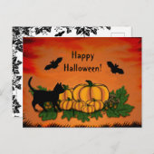 Herbst, glückliches Halloween! Mit Bat und Schwarz Postkarte (Vorne/Hinten)