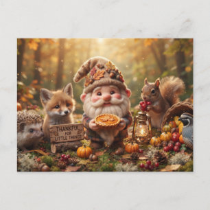 Herbst-Gnom mit Tieren und Pie Thanksgiving Postkarte