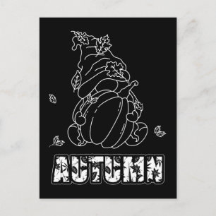 Herbst-Gnom Schwarzhintergrund-Malaktivität Postkarte