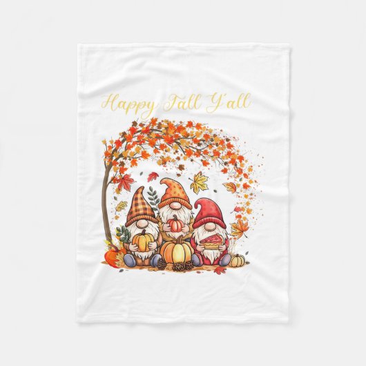 Herbst Gnome Happy Fall Yall Herbstblätter Baum Th Fleecedecke (Vorderseite)