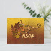 Herbst-Gold-Blätter Hochzeit RSVP Karte (Stehend Vorderseite)