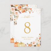 Herbst-Gold-Glitzer-Blumenzettel Tischnummer (Vorne/Hinten)