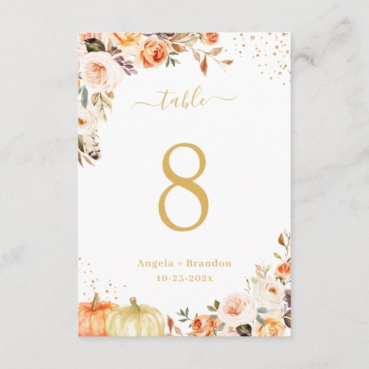 Herbst-Gold-Glitzer-Blumenzettel Tischnummer (Rückseite)