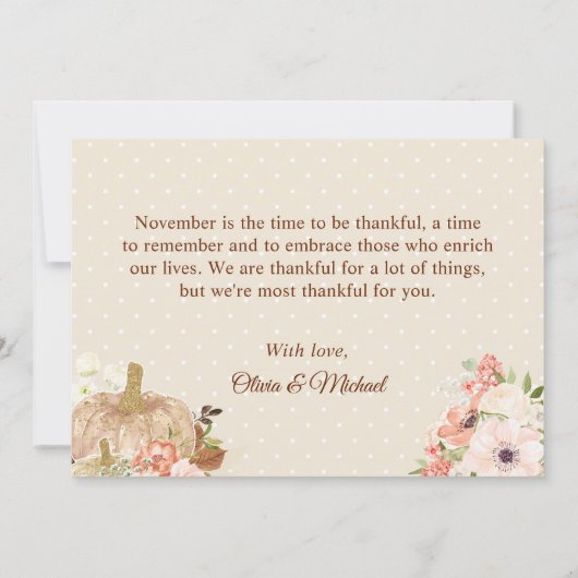 Herbst-Gold-Glitzer Pumpkin-Blume Dankeskarte (Rückseite)