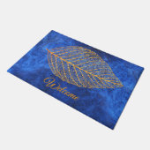 Herbst-Gold-Leaf auf Sapphire Blue Fußmatte (Schrägansicht)