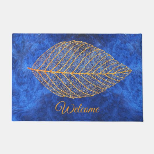 Herbst-Gold-Leaf auf Sapphire Blue Fußmatte (Vorderseite)