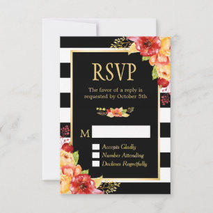 Herbst Gold Orang Red Floral B&W Stripes UAWG RSVP Karte