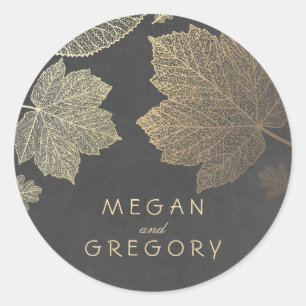 Herbst Gold und Kreidetafel Blätter Hochzeit Runder Aufkleber