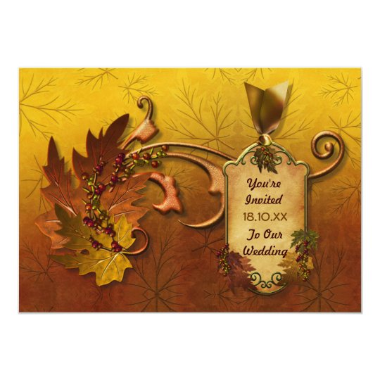 Herbst-Gold verlässt Hochzeit 12,7 X 17,8 Cm Einladungskarte