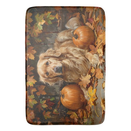 Herbst Golden Retriever Fall Pumpkins Badematte (Vorderseite Vertikal)