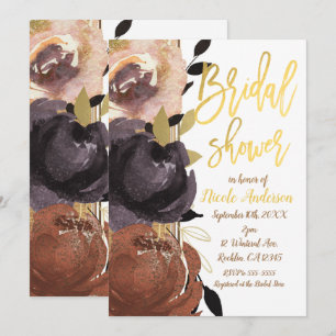 Herbst Goldene Brautparty Kühne Blumen Moderne Flo Einladung