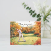 Herbst Golfer im Golfplatz Aquarell vielen Dank Postkarte (Stehend Vorderseite)
