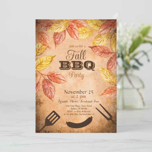 Herbst GRILLEN Einladung, Herbst Barbeque Party Einladung (Stehend Vorderseite)