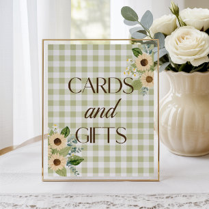 Herbst-Grün-Gingham-Sonnenblume-Baby-Shower-Schild Poster