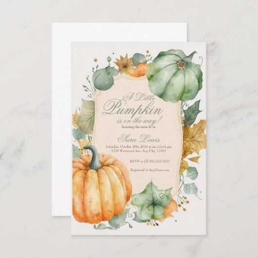 Herbst Grüne Kürbisbrunnendusche Einladung (Vorne/Hinten)