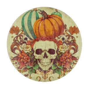 Herbst/Halloween/Kürbis/Skelett Schneidebrett