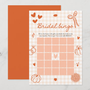 Herbst Handgezeichnetes Orange Gingham Braut-Bingo Einladung