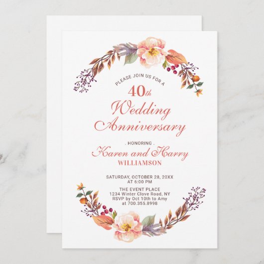 Herbst/Herbst - 40. Hochzeitsfeier Einladung (Vorne/Hinten)