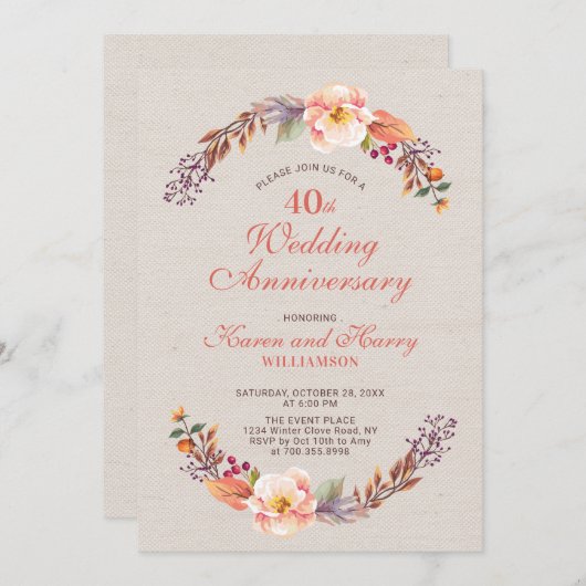 Herbst/Herbst - 40. Hochzeitsfeier Einladung (Vorne/Hinten)