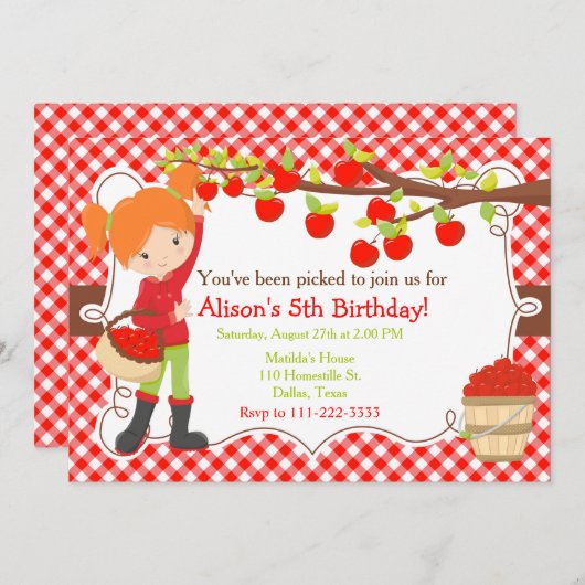 Herbst Herbst Apfelsaft Rotes Haar Geburtstag Einladung (Vorne/Hinten)