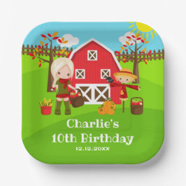 Herbst Herbst Barnyard Geburtstag Blonde Haare Gir Pappteller