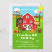 Herbst Herbst Barnyard Geburtstag Dunkle Haut Mädc Einladung (Vorderseite)