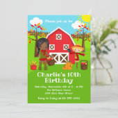 Herbst Herbst Barnyard Geburtstag Dunkle Haut Mädc Einladung (Stehend Vorderseite)