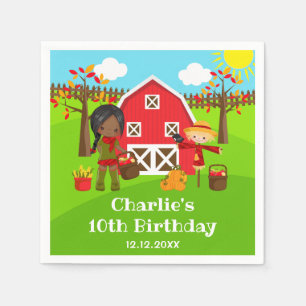 Herbst Herbst Barnyard Geburtstag Dunkle Haut Mädc Serviette