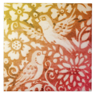 Herbst Herbst Bird Gold Kupfer Coral Woodland Blät Fliese