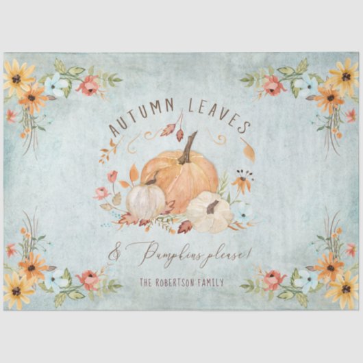 Herbst Herbst Blätter Floral Pumpkin Orange White Seidenpapier (Vorderseite)