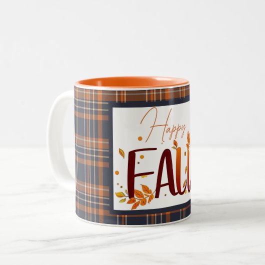 Herbst/Herbst/Blätter/kariert Zweifarbige Tasse (Vorderseite Links)