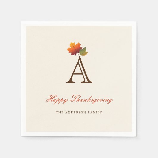 Herbst/Herbst-Blätter Monogram-Erntedank-Party Serviette (Vorderseite)