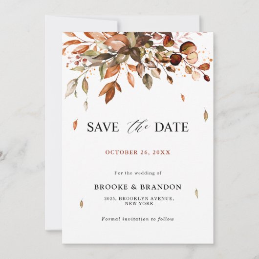 Herbst Herbst Blätter Rustikales Land Boho Wedding Save The Date (Vorderseite)