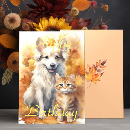 Herbst Herbst Blätter White Collie Dog & Tabby Kit Karte