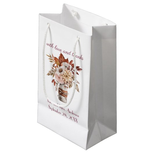 Herbst Herbst Bloral Personalize Namen Hochzeitsta Kleine Geschenktüte (Vorderseite Schrägansicht)