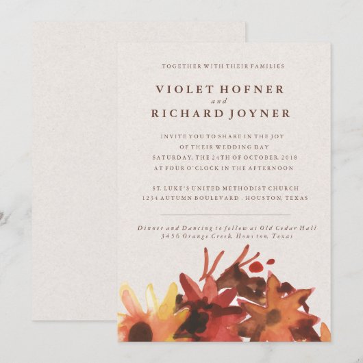 Herbst/Herbst-Blume Hochzeit Einladung (Vorne/Hinten)