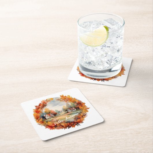 Herbst Herbst Boho Wasserfarbe Pumpkin Hütte Rechteckiger Pappuntersetzer (Vor Ort)