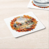 Herbst Herbst Boho Wasserfarbe Pumpkin Hütte Rechteckiger Pappuntersetzer (angewinkelt)